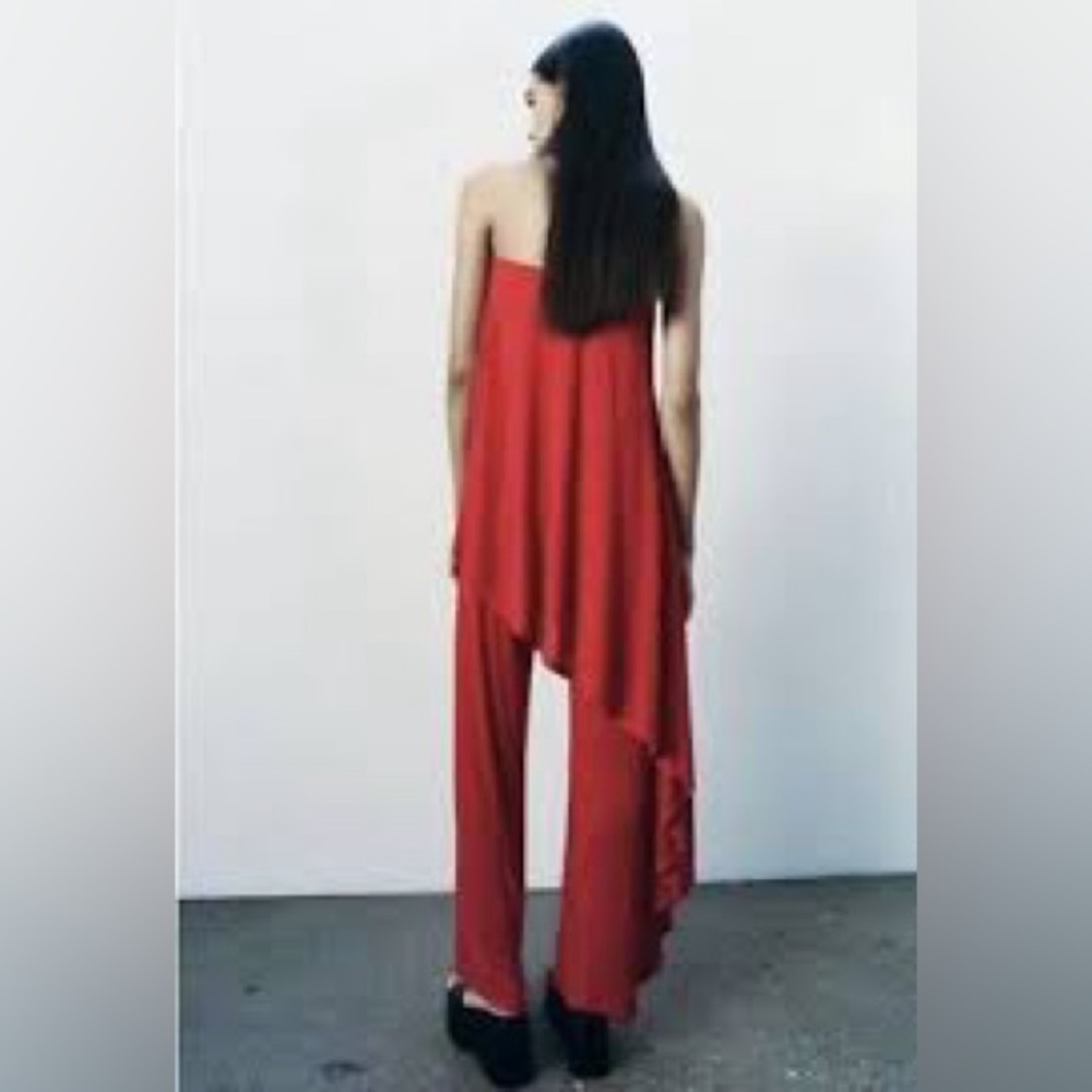 zara fluid strapless jumpsuit red Small NWT